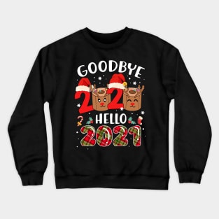 Goodbye 2020 Hello 2021 Santa's Hat Candy Cane Snowflakes Reindeer Face Mask Gift Christmas & Happy New Year 2021 Crewneck Sweatshirt